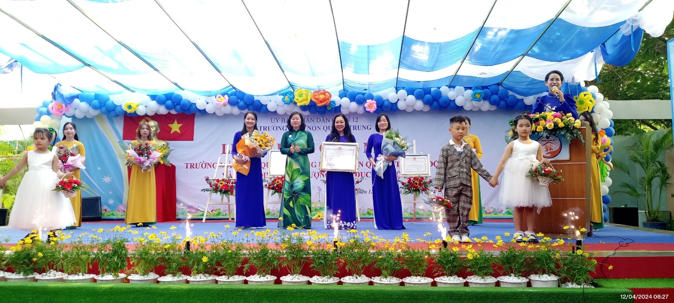 Trường Mầm non Quang Trung được công nhận đạt chuẩn quốc gia Mức độ 1 và kiểm định chất lượng giáo dục Cấp độ 2