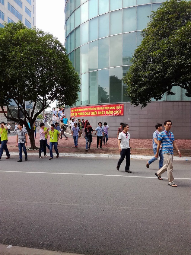 The staffs from Helios and QTSC Building 9 were evacuated from the building after a fire alarm