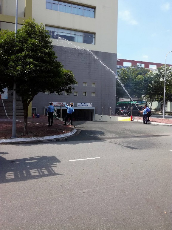 The building's security forces used fire extinguishing equipment