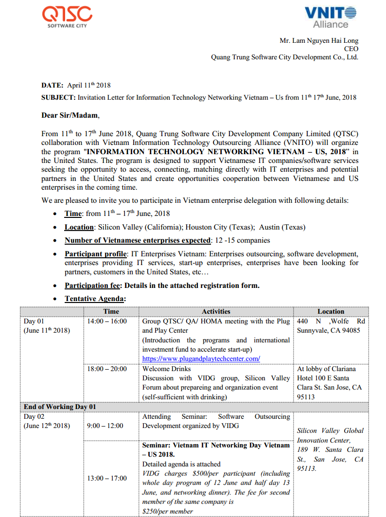 "Information Technology Networking Vietnam – US, 2018” in the United States