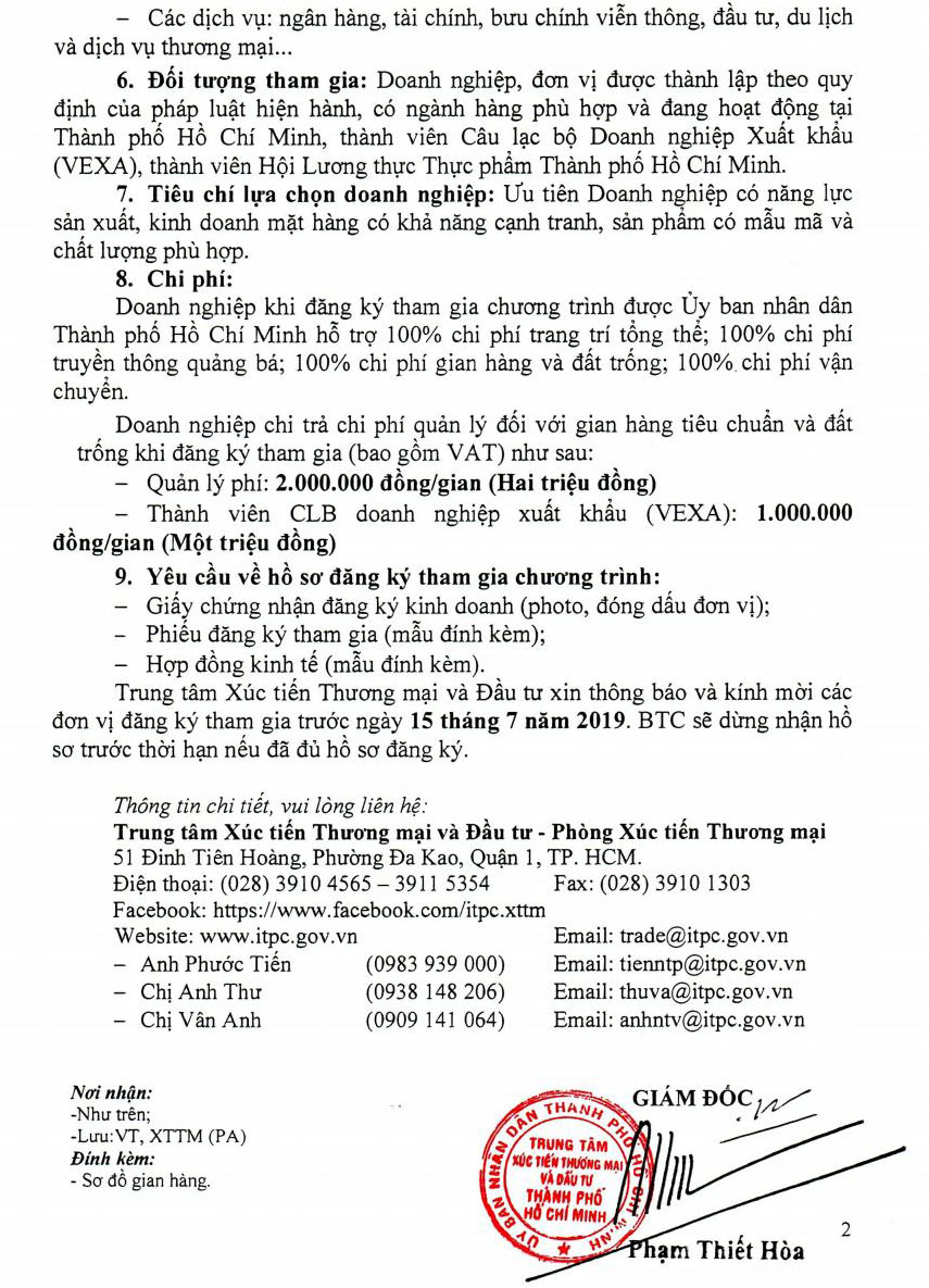 Thư mời tham gia tuần lễ giới thiệu sản phẩm doanh nghiệp TP.HCM tại tỉnh Nghệ An năm 2019