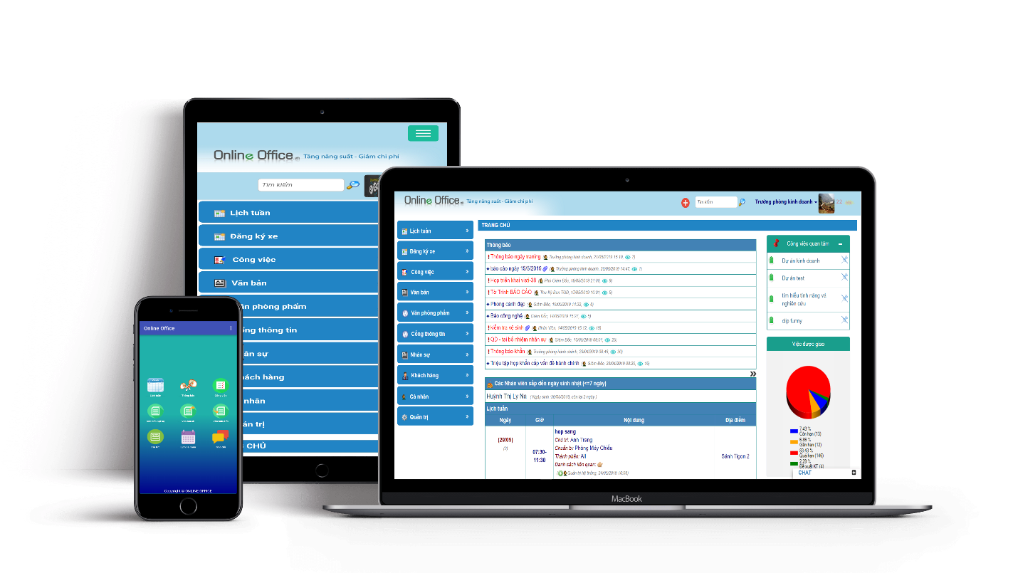 Mô phỏng phần mềm Online Office trên điện thoại và máy tính