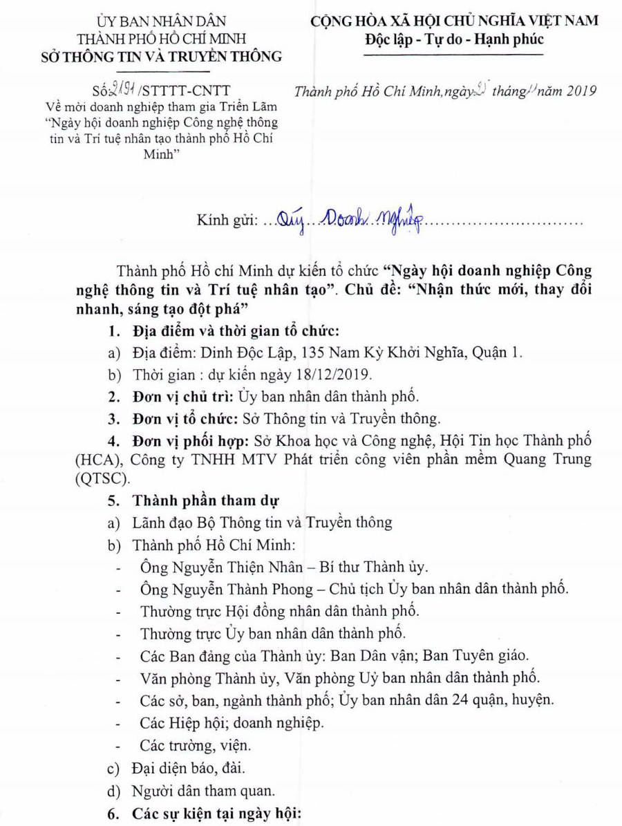 Mời tham gia triển lãm "Ngày hội doanh nghiệp Công nghệ thông tin và Trí tuệ nhân tạo"