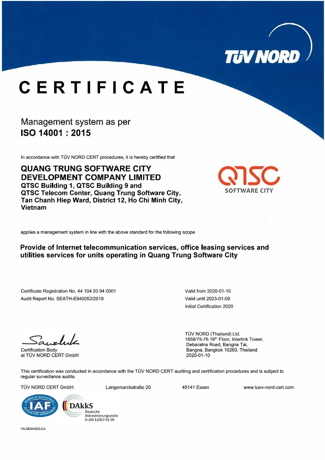 QTSC achieved ISO 14001 Environmental Management System Certification