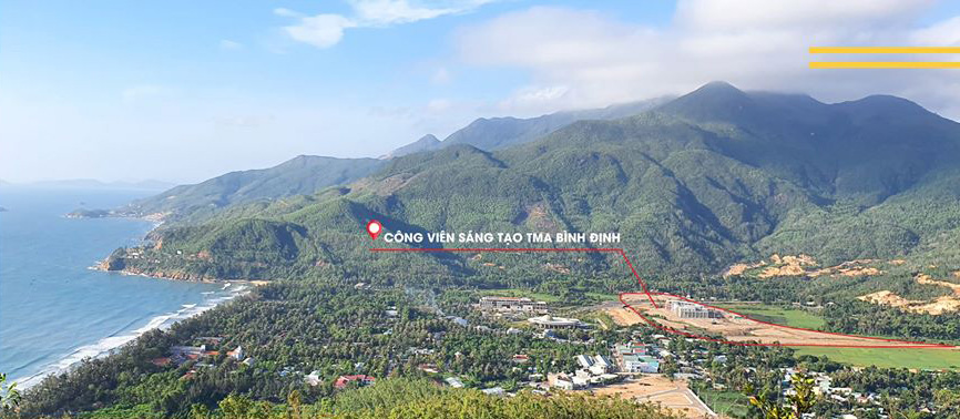 Hình 1: Vị trí và tiến độ xây dựng công viên sáng tạo của TMA tại Bình Định