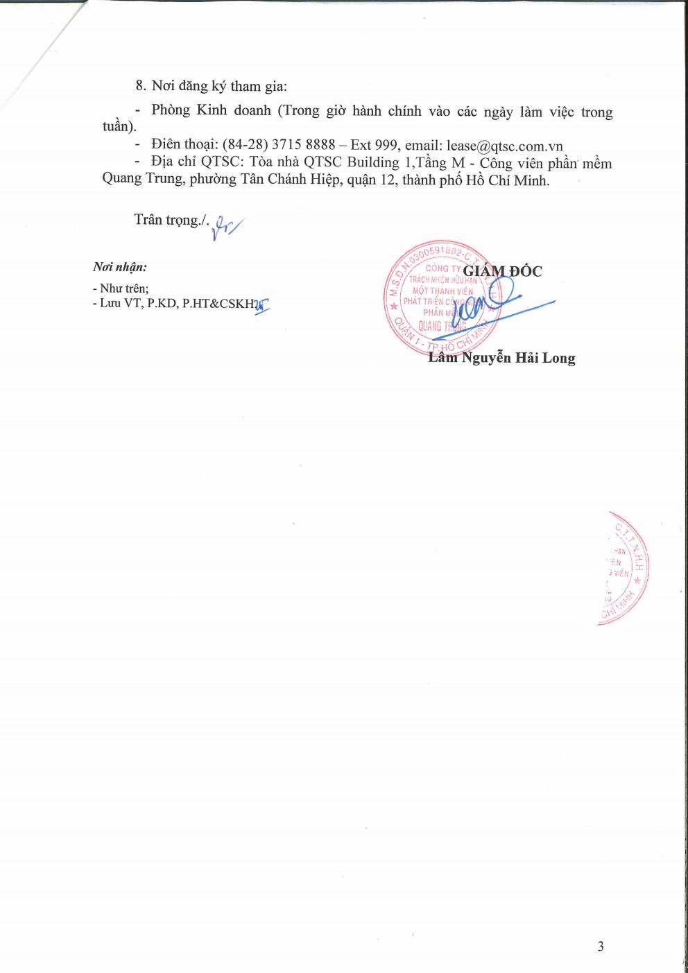 Thông báo mời gọi đầu tư dự án phát triển khu sản xuất phần mềm tin học (Cao ốc văn phòng và thương mại dịch vụ) lô số 47 - CVPM Quang Trung