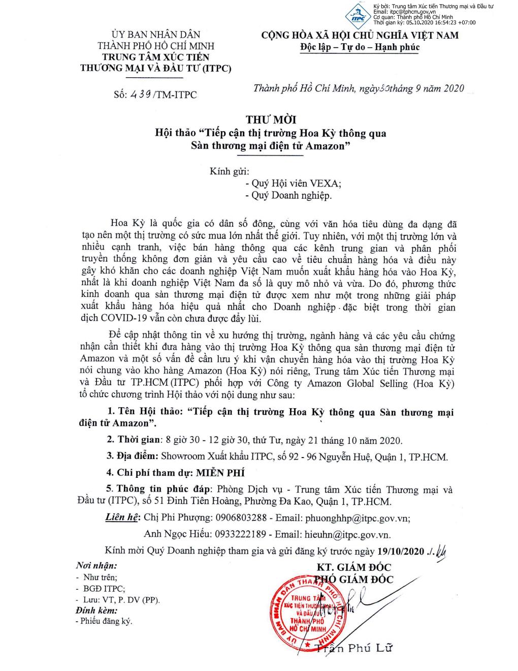 Thư mời tham dự Hội thảo "Tiếp cận thị trường Hoa Kỳ thông qua Sàn thương mại điện tử Amazon"