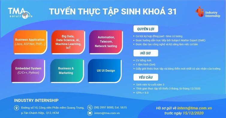 TMA Solutions tuyển Thực tập sinh khóa 31