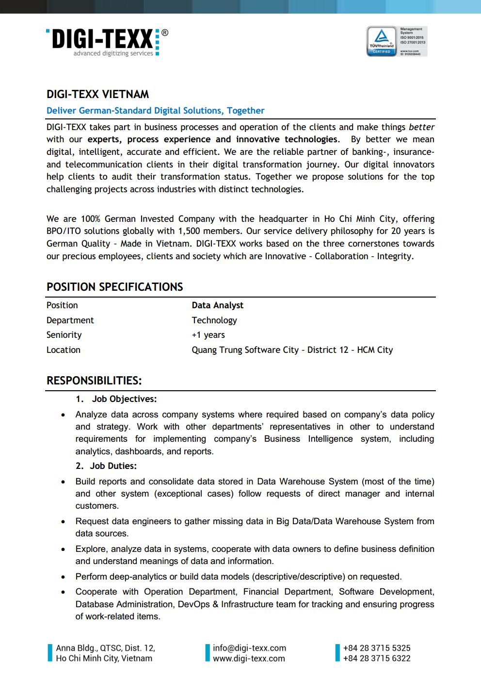 DIGI-TEXX is looking for Data Analyst
