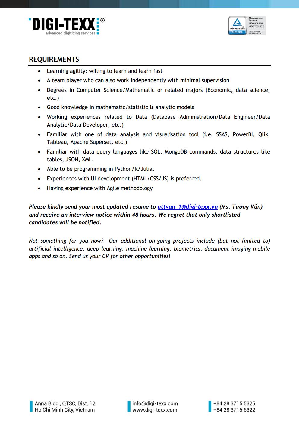 DIGI-TEXX is looking for Data Analyst