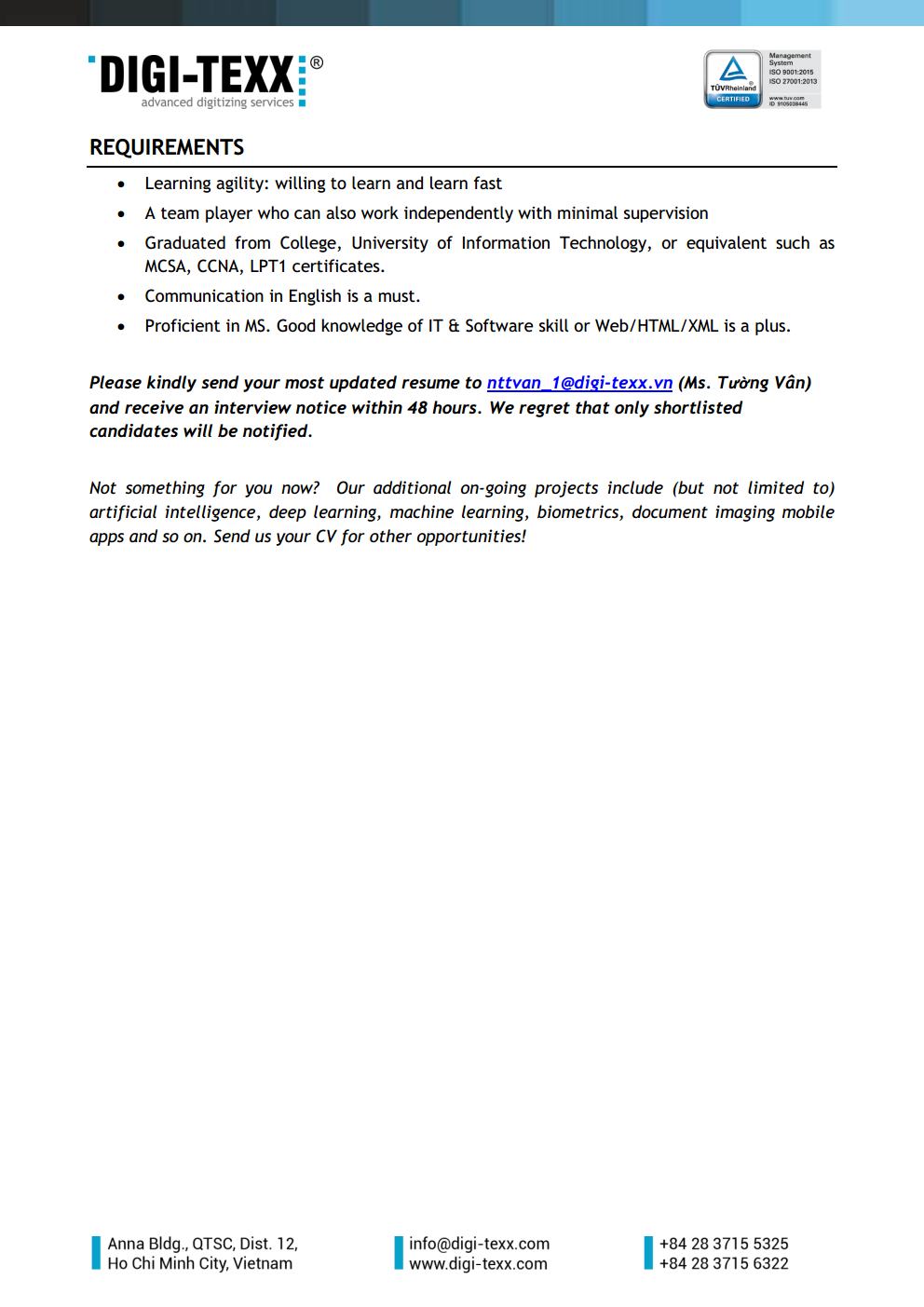 Job opportunity at DIGI-TEXX 