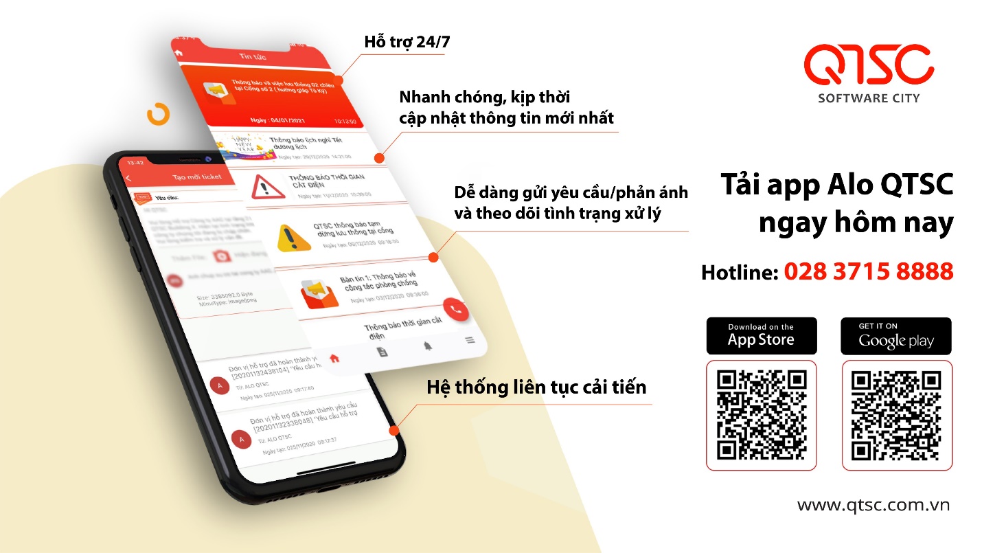 Hình 1: Tải ứng dụng Alo QTSC trên app store hoặc CH Play hoặc scan QR code