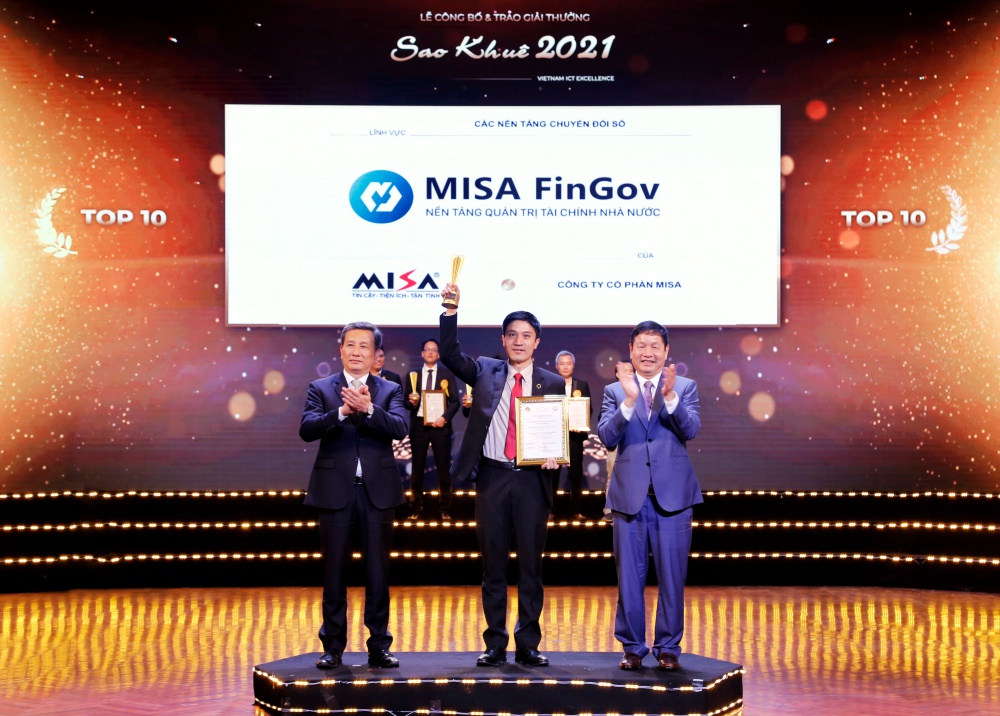 Top 10 tiêu biểu nhất Sao Khuê 2021 – MISA FinGov được nghiên cứu và xây dựng với mục tiêu xây dựng cơ sở dữ liệu tài chính quốc gia thống nhất, liên kết chặt chẽ các cấp từ trung ương đến địa phương. Nền tảng này tích hợp hàng chục phần mềm nhỏ, đáp ứng mọi nghiệp vụ quản trị tài chính Nhà nước, có thể kể tới như phần mềm kế toán, quyết toán ngân sách, quản lý ngân sách, báo cáo tài chính…