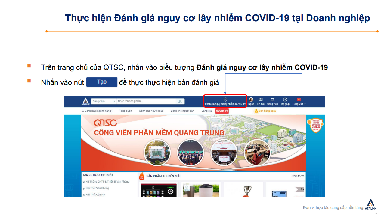 Hình 1, 2: Hướng dẫn đăng ký tài khoản tại hệ thống phần mềm phòng, chống và đánh giá nguy cơ lây nhiễm dịch bệnh COVID-19 tại Công viên phần mềm Quang Trung