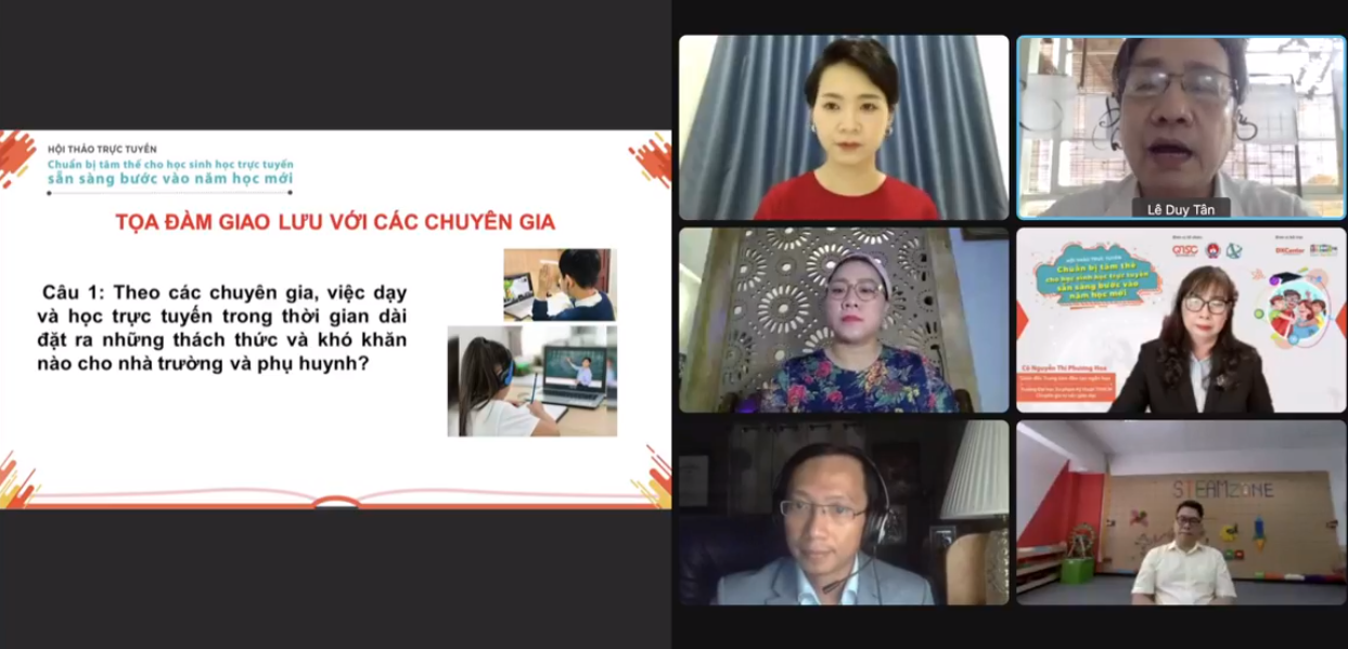 Hình 2: Các chuyên gia lần lượt trả lời các câu hỏi của phụ huynh trên nền tảng Webex và facebook của DXCenter