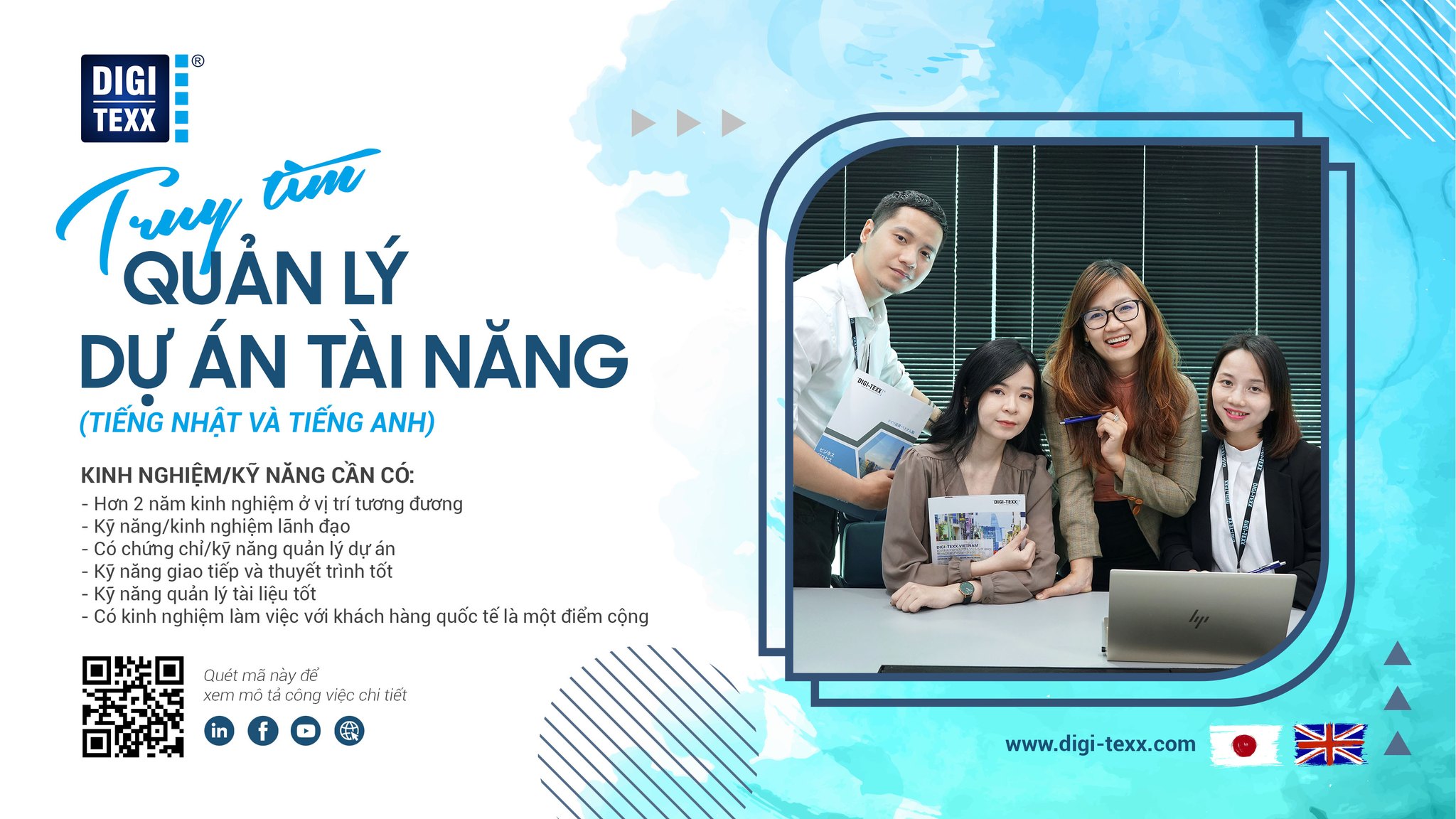 DIGI-TEXX tuyển dụng Quản lý Dự án tài năng (tiếng Nhật và tiếng Anh)