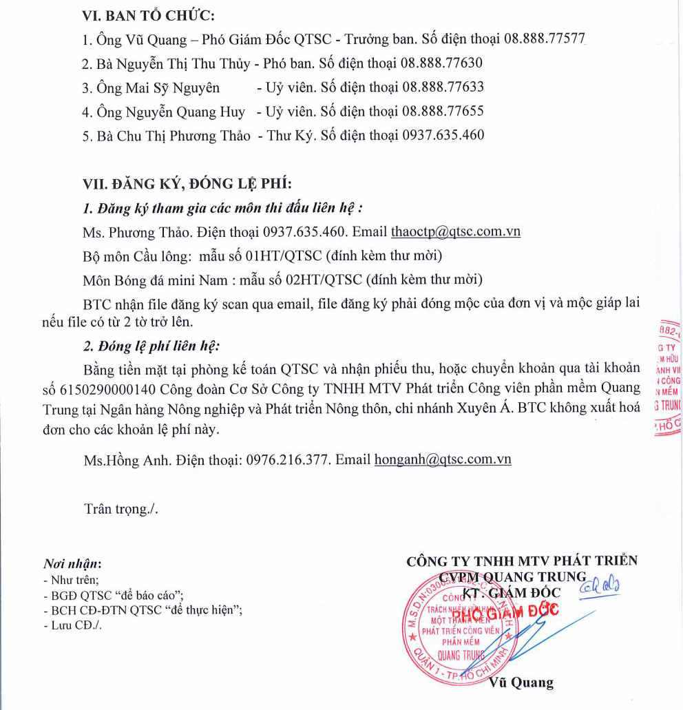 Mời tham gia Hội thao Công viên phần mềm Quang Trung năm 2022