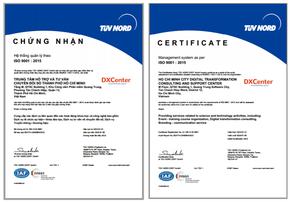DXCenter đạt chứng nhận Hệ thống quản lý chất lượng theo ISO 9001:2015