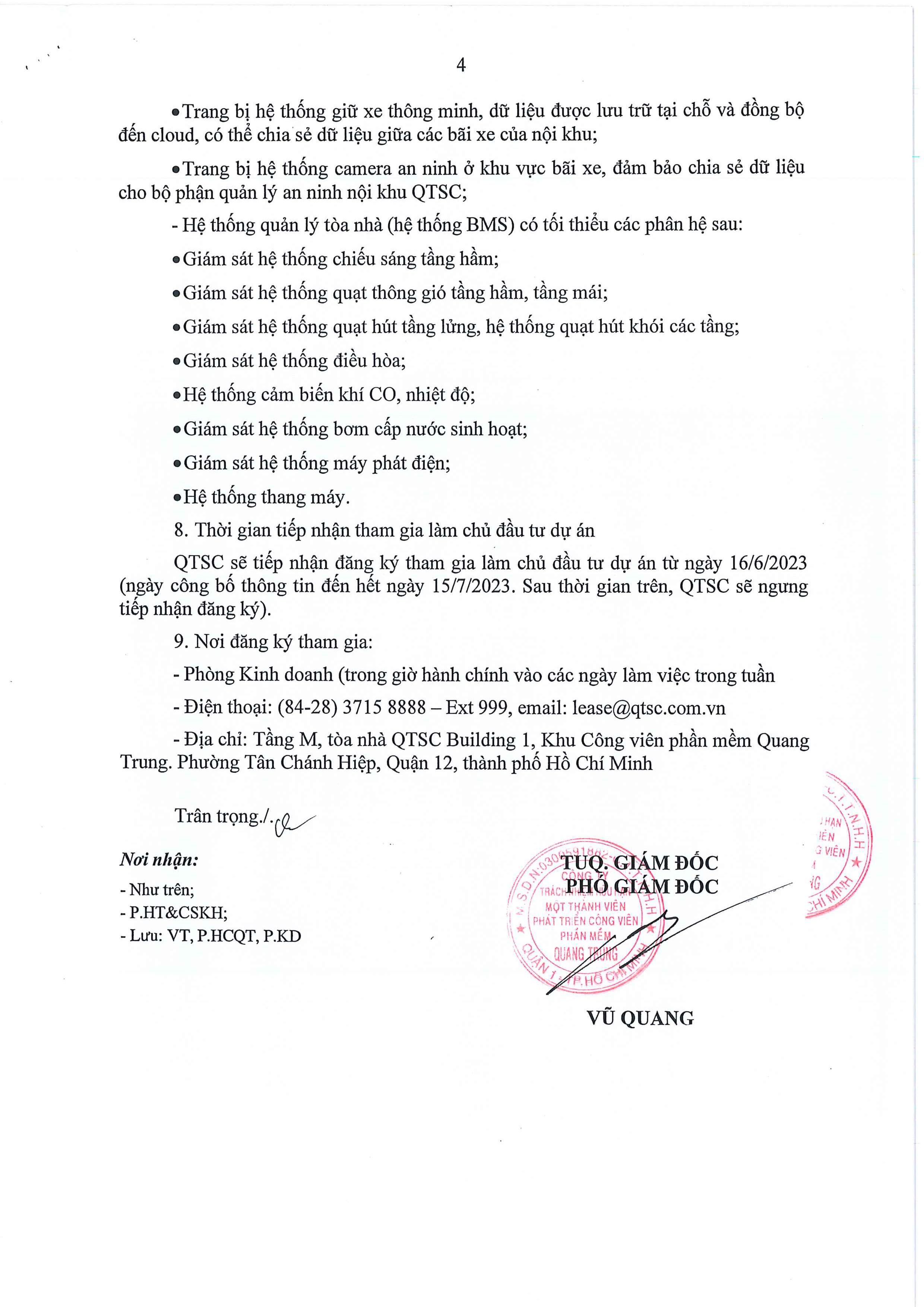 Thông báo mời gọi đầu tư dự án phát triển Khu sản xuất phần mềm tin học tại Lô 21 - CVPM Quang Trung