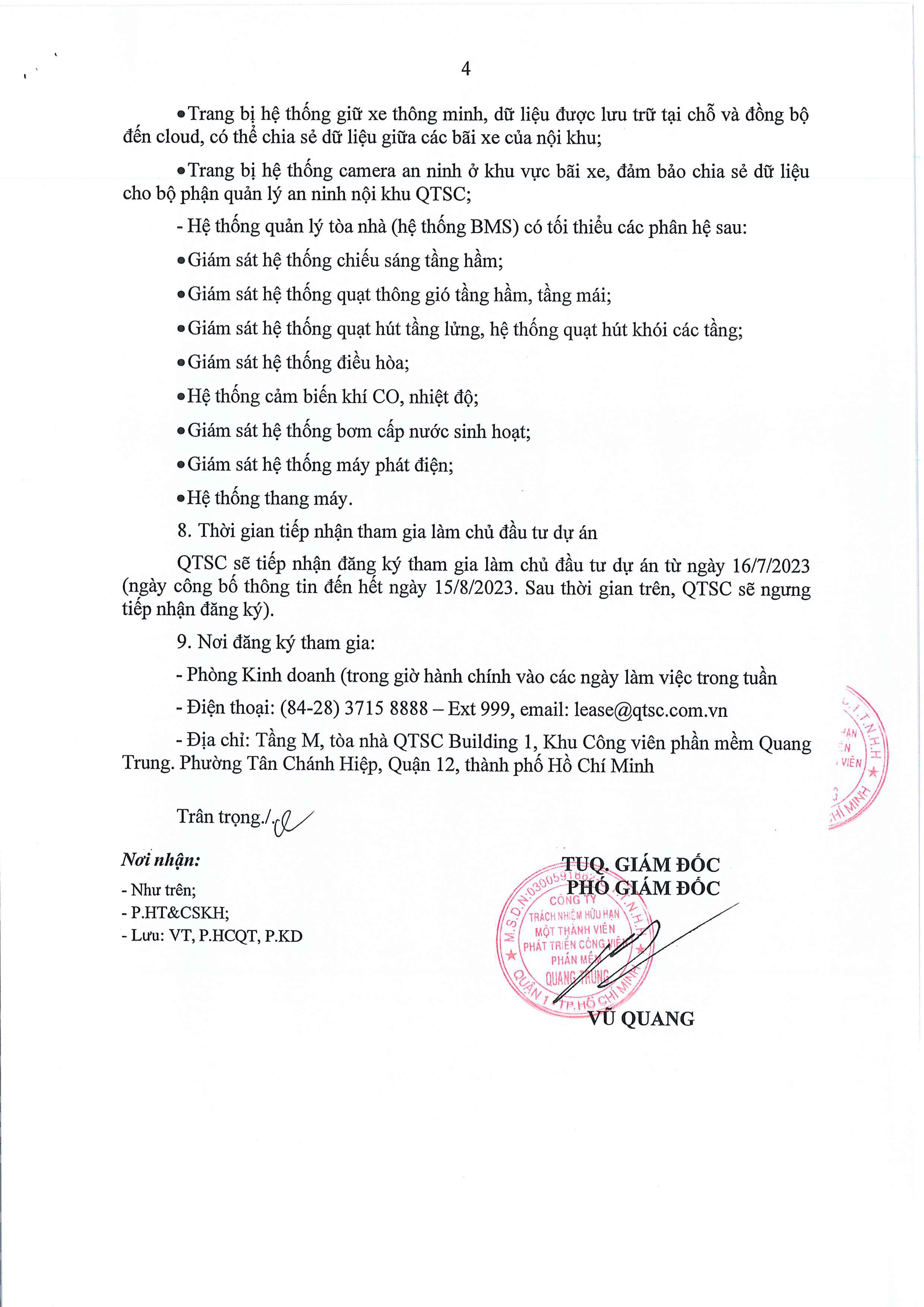 Thông báo mời gọi đầu tư dự án phát triển Khu sản xuất phần mềm tin học tại Lô 21 - CVPM Quang Trung