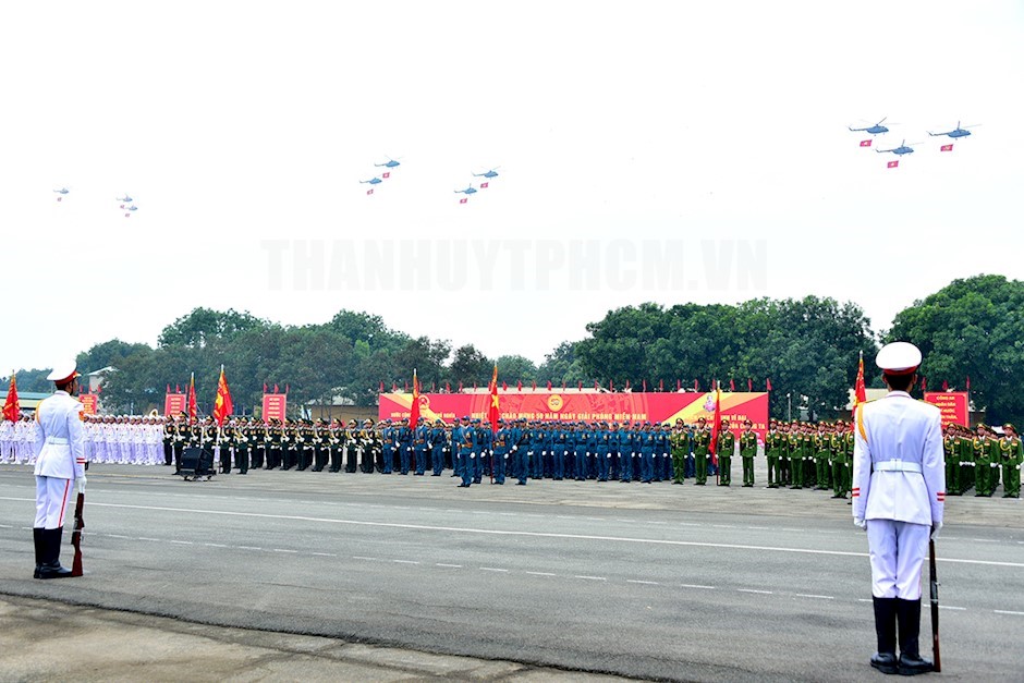 Quang cảnh buổi hợp luyện nhân dịp kỷ niệm 50 năm ngày Giải phóng miền nam, thống nhất đất nước (30/4/1975-30/4/2025). Ảnh: Thanhuytphcm.vn