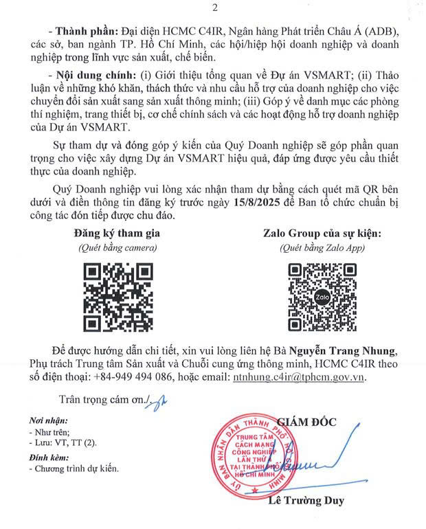Mời tham dự Buổi tham vấn chuyên môn cho Dự án Thúc đẩy Sản xuất Thông minh tại Việt Nam (VSMART)