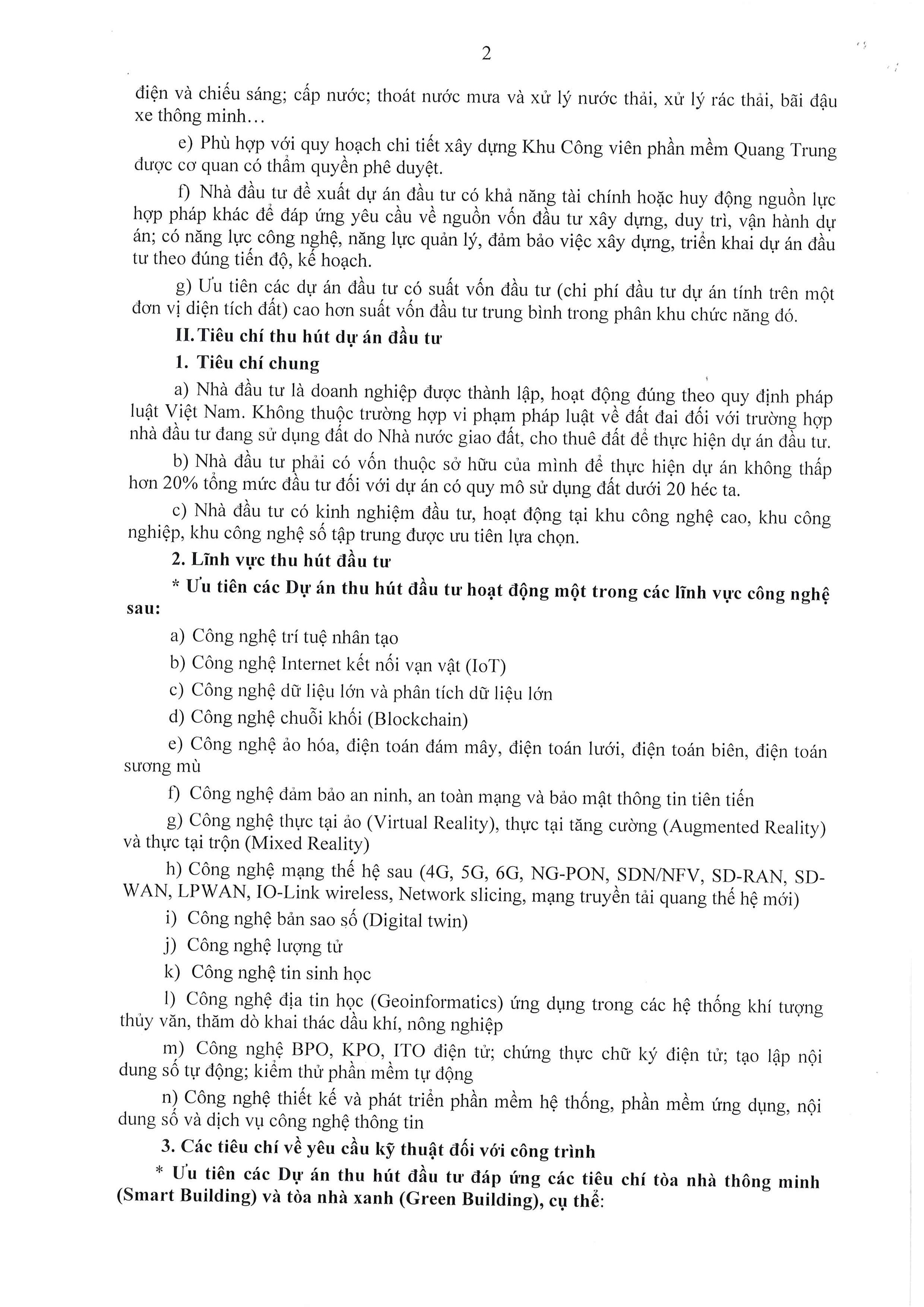 Thông báo mời gọi đầu tư dự án có sử dụng đất để phát triển khu sản xuất phần mềm tin học (cao ốc văn phòng và thương mại dịch vụ) tại lô 13 - Khu Công viên phần mềm Quang Trung