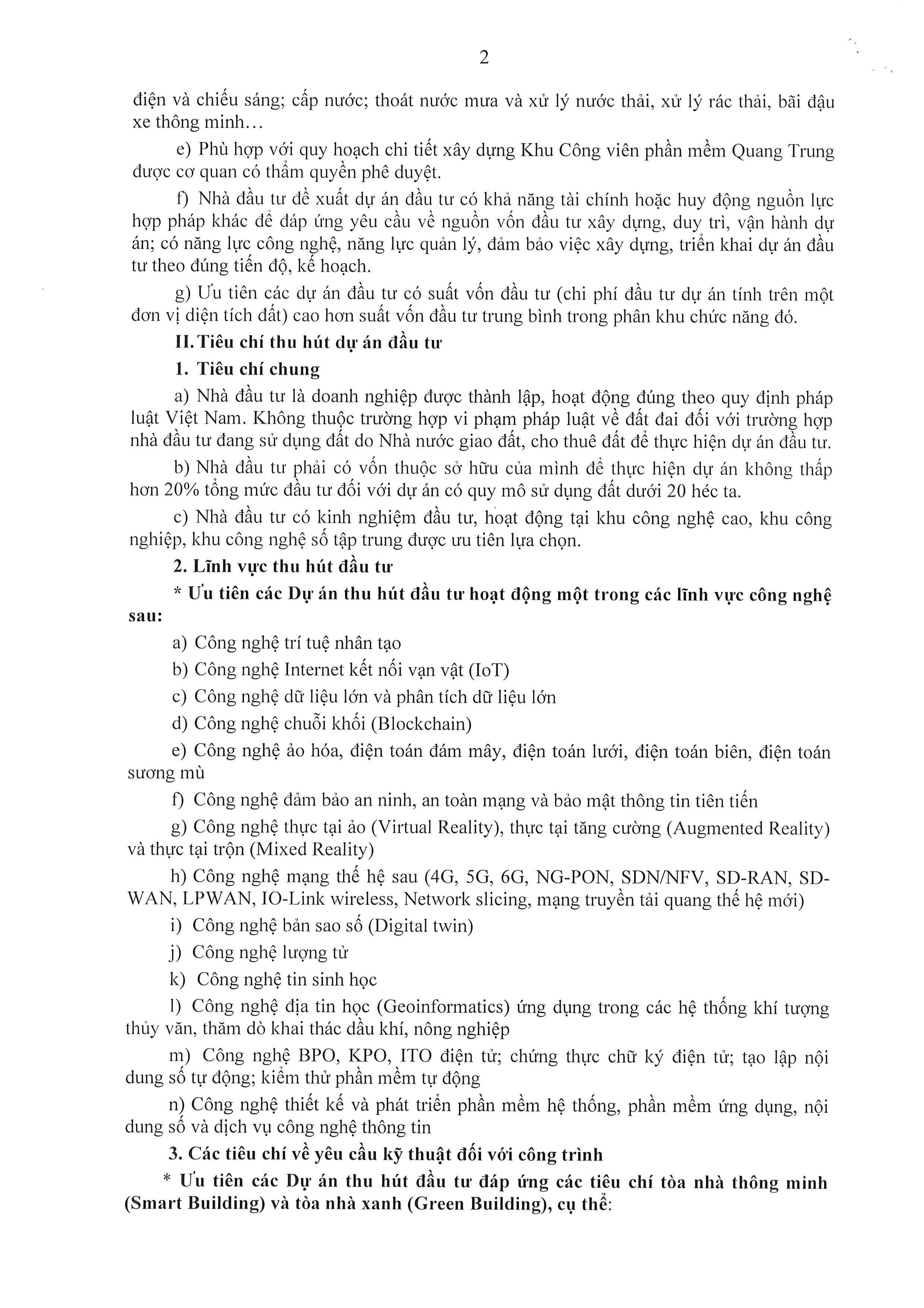 Thông báo mời gọi đầu tư dự án có sử dụng đất để phát triển khu sản xuất phần mềm tin học (cao ốc văn phòng và thương mại dịch vụ) tại lô 16 - Khu Công viên phần mềm Quang Trung