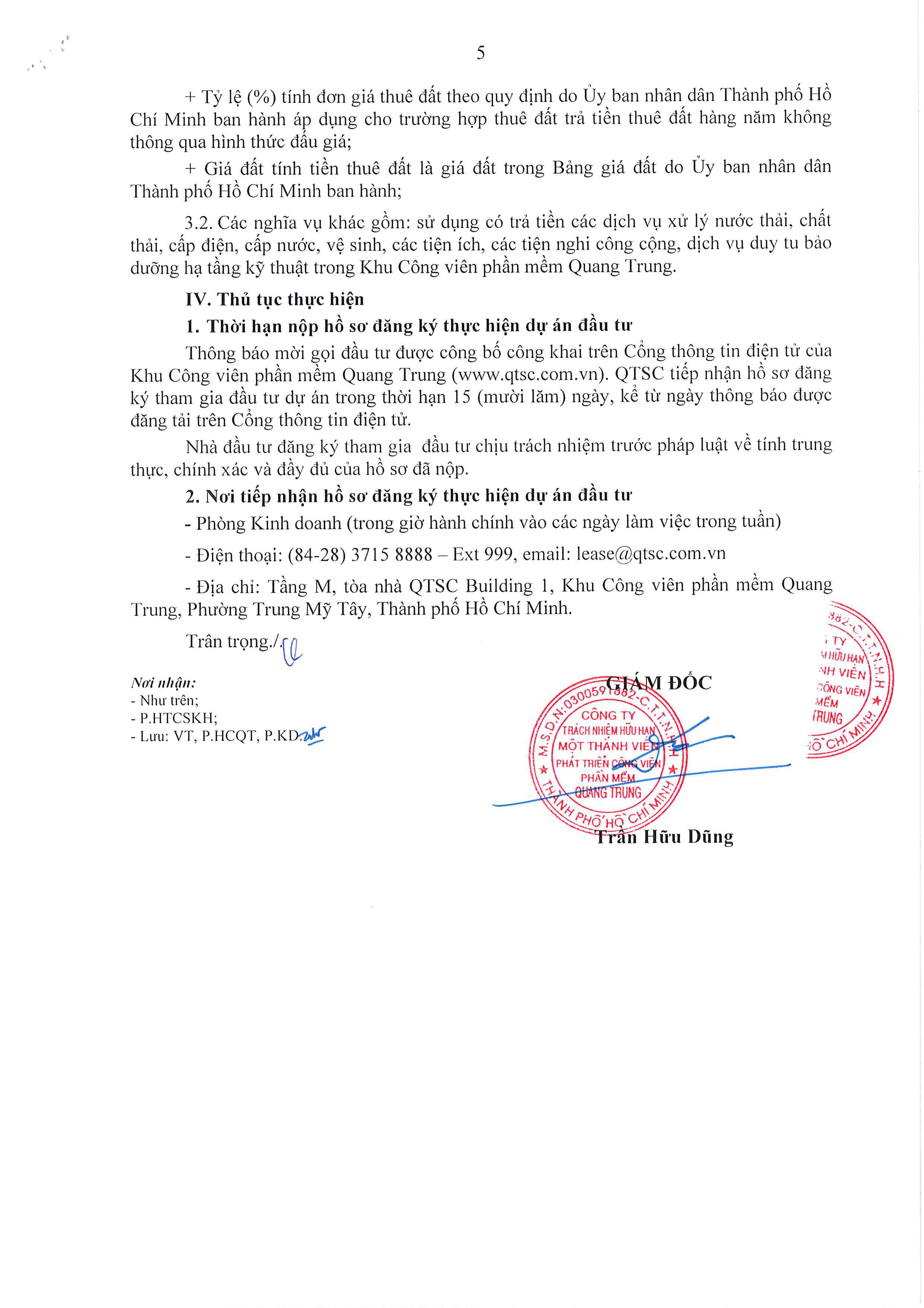 Thông báo mời gọi đầu tư dự án có sử dụng đất để phát triển khu sản xuất phần mềm tin học (cao ốc văn phòng và thương mại dịch vụ) tại lô 16 - Khu Công viên phần mềm Quang Trung