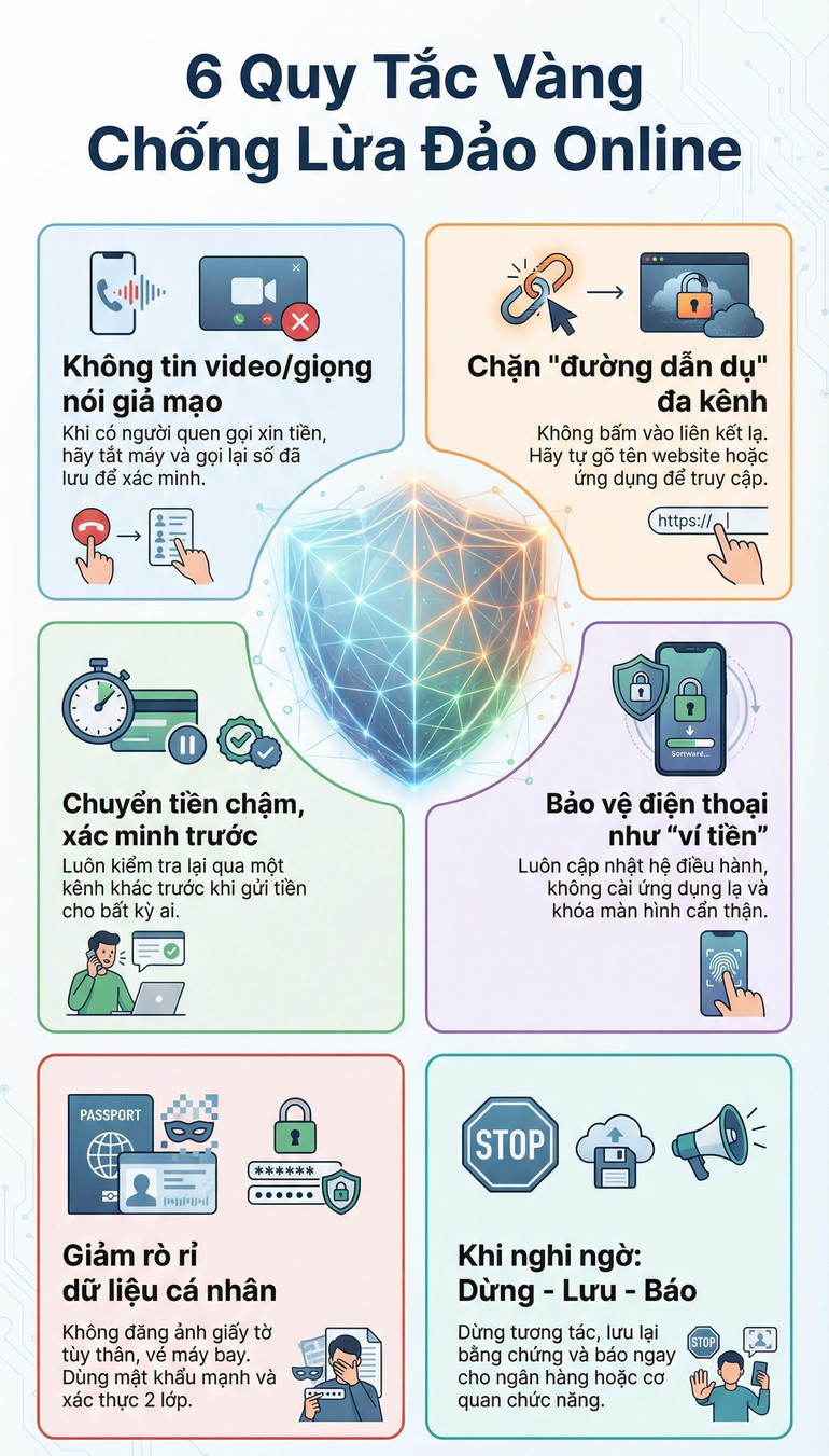 6 quy tắc "vàng" để không trở thành nạn nhân khi tội phạm mạng lợi dụng AI