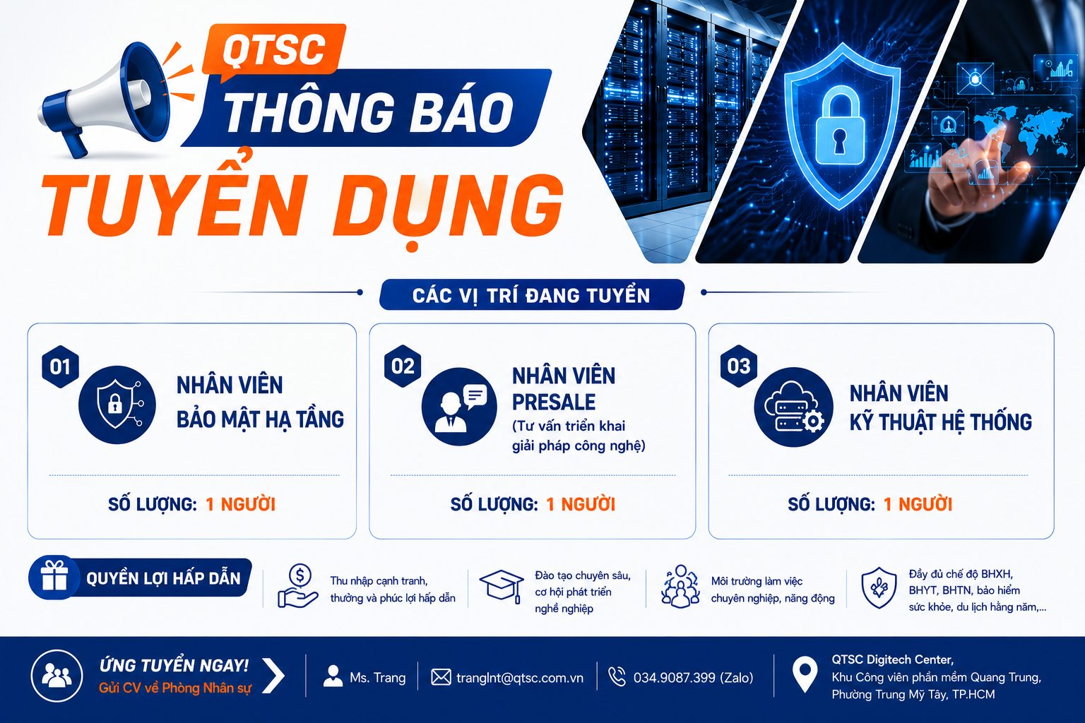Trung tâm Công nghệ số QTSC tuyển dụng Nhân viên Kỹ thuật hệ thống - Bộ phận System