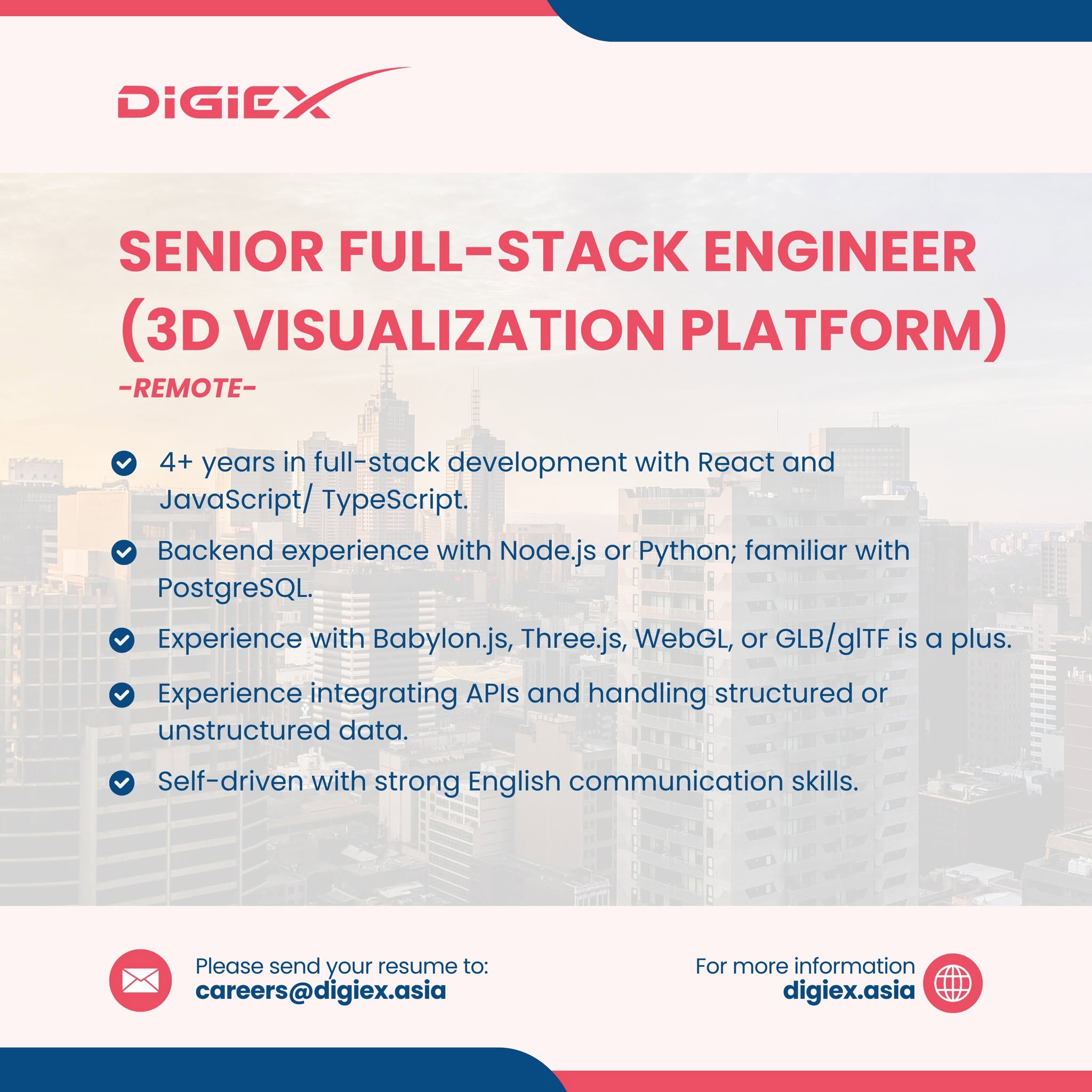 DigiEx Group is hiring Senior Full-Stack Engineer – 3D Visualization Platform (remote)