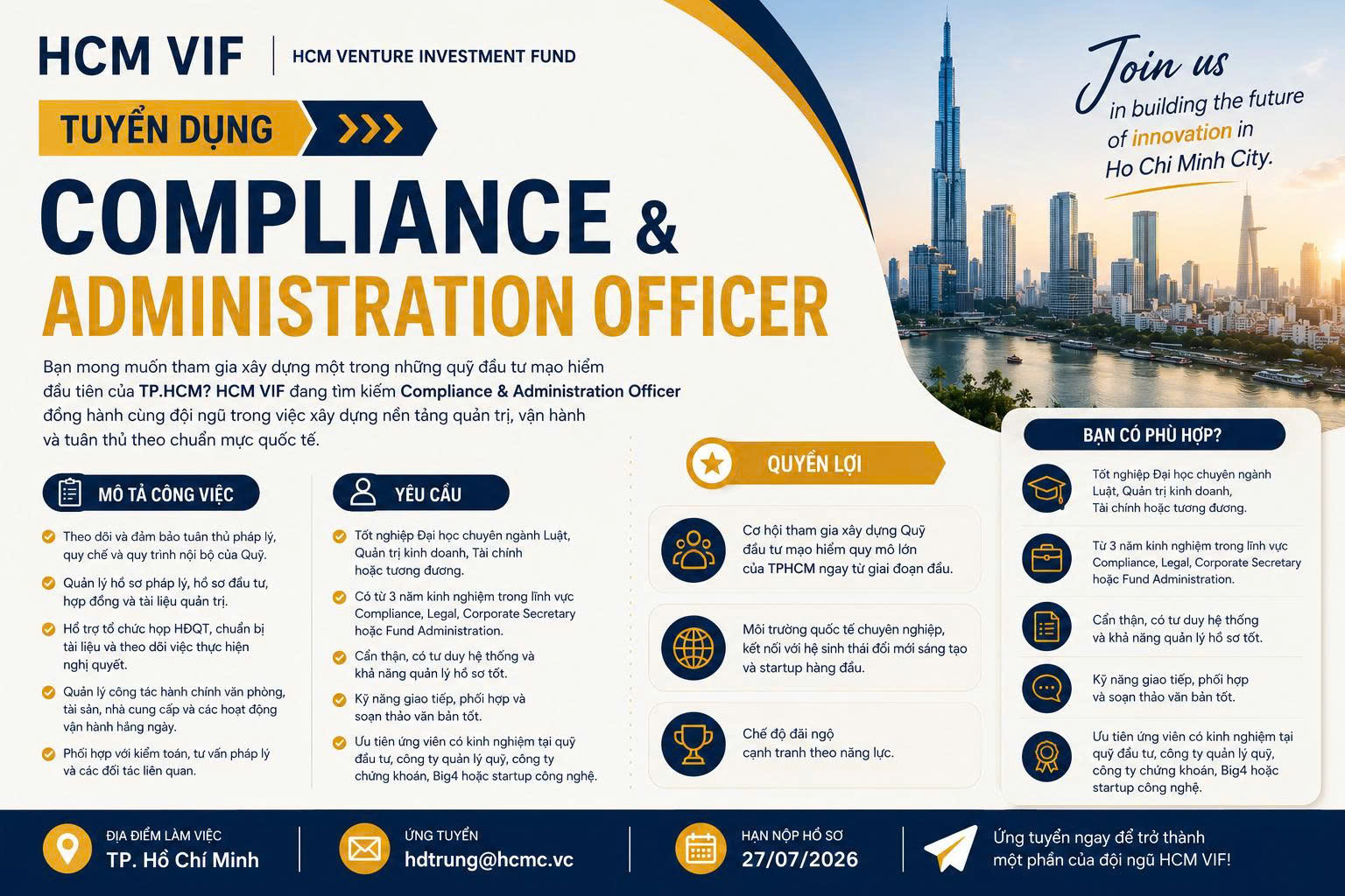 HCM VIF tuyển dụng Compliance & Administration Officer