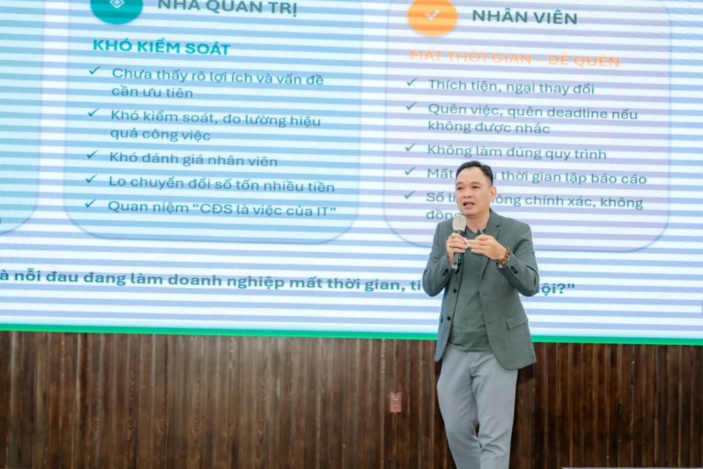Ông Quách Ngọc Long – Founder & CEO công ty Workit trình bày chủ đề : “Chuyển đổi số toàn diện doanh nghiệp SMEs – Tối ưu nguồn lực và tự động hóa vận hành”